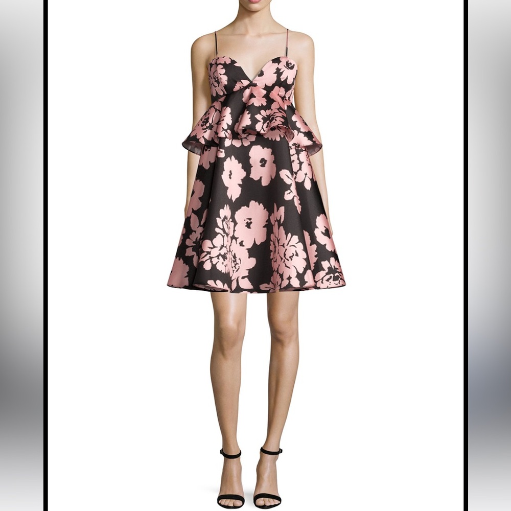 Milly “Melody” Floral, Peplum-Waist, Babydoll, Summer Cocktail Dress, Light Pink